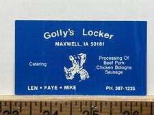 Golly's Locker Maxwell Iowa Beef Pork Butcher Vintage Business Card
