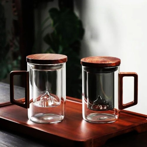 500ml glass cup - wooden, handle