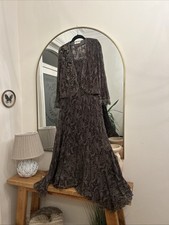 Lace velvet Appliqué Dress Jacket Ann Balon Winter Wedding Brown Bronze 12-14