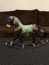 Vintage Tin metal hand painted rocking horse large 