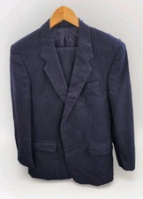 John Lewis Wool Suit Pinstripe Pure Wool 2 Piece Navy Blue 40"R 34" W 29" Leg