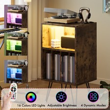 Smilesun LED Record Player Stand Vinyl Storage Cabinet Turntable Stand End Table