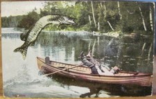 Comic Postcard HUGE PIKE Leaps