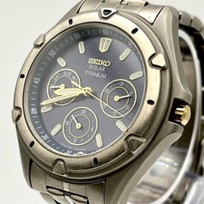 Seiko Solar Titanium Chronograph Men's Watch Blue Dial 5K2J-0A10 Tested