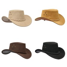 Australian Western Aussie Style Suede Leather Cowboy Bush Hats With Chin Strap