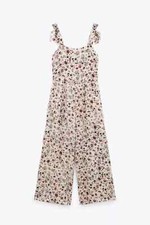 ZARA SOFT BRUSHED COTTON FLORAL PRINT JUMPSUIT WITH BOWS  ~ SIZE L ~ 2903/637