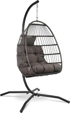 Vita5 Dark Grey Egg Chair Polyrattan Frame Cushion Hanging Indoor Outdoor 150kg
