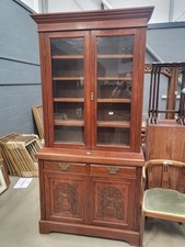 Antique Edwardian glazed bookcase cabinet drawer shelves