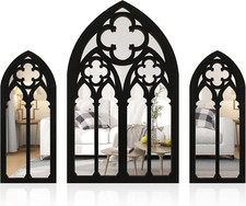 Foribyw 3Pcs Gothic Mirrors Wall Decor Arched Window Mirror Wall Mounted Goth Vi