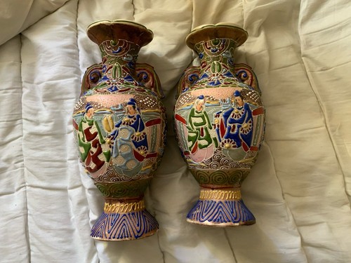Pair antique moriage - a,