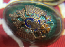 Guilloche Egg Russian silver enamel hinged Eagle & Cross Hologram 84 Blue Gold