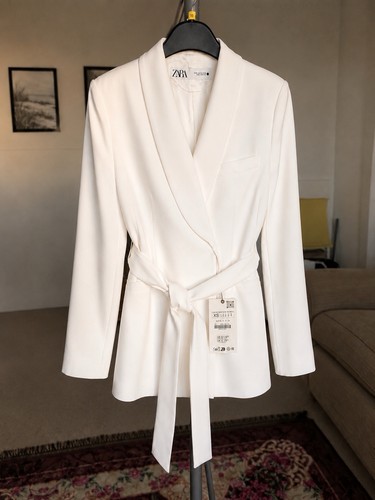 Zara white belted blazer size - zara,
