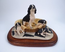 Vintage Border Fine Arts Black And White Springer Spaniel With Pups 1989