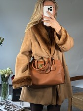 MAX MARA Vintage Coat IT 38 UK 10-12 Beige Camel Hair Mink Fur Trim & Cuff Lined