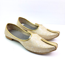 Shoe Bazar Etnic Mojri Khussa Mens Size 7 Gold Handmade Slip On Loafer Shoes
