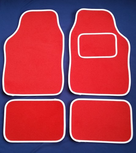 Red car mats white - car,