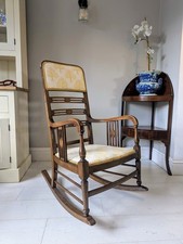 Arts & Crafts Rocking Chair Upholstered Cream With Yellow Trees Delivery Availab