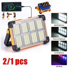 Rechargeable 4800W LED Work Light Solar Cordless Portable Floodlight USB 4 Modes