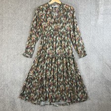 Zara Dress Womens Medium Green Floral Tiered Garden Ruffled Midi Tea Boho Summer