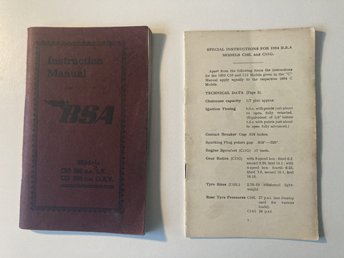 Bsa instruction manual - manual, c10/c11