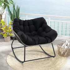 Indoor Outdoor Rattan Papasan Lounge Chair PE Wicker Egg Chair(Set of 2)-Black