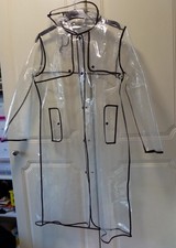 Ladies See Thru Plastic PVC Hooded Raincoat with Black Trim