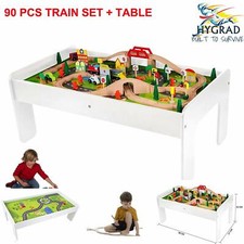 Kids Wooden Train And Track Toy Set Playset + Accessories multifunctional Table