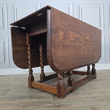 Antique Low Table Solid Oak Barley Twist Drop Leaf Gate Leg Sofa Drinks Wooden
