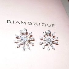 DIAMONIQUE *SNOWFLAKE* PIERCED STUD EARRINGS STERLING SILVER STUDS CHRISTMAS QVC