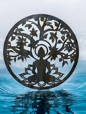 Grey Buddha Metal Garden Outdoor Wall Art Plaque 50cm Diameter