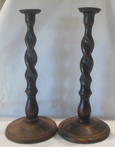 Pair antique wood barley - pair,