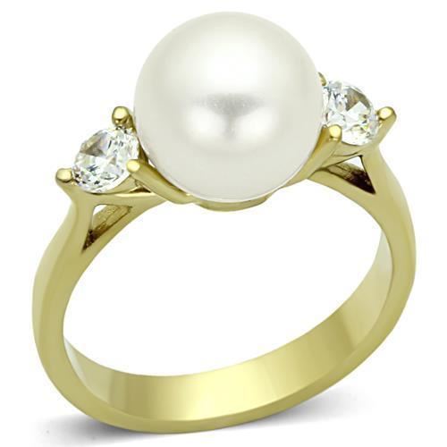 Pearl gold ring ladies - , cz