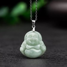 Grade A Natural Jadeite Green Jade Handcarve Maitreya Buddha Pendant Necklace