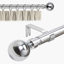 Extendable Metal Curtain Pole 28mm Plain Ball With Finials Rings Rod Fittings
