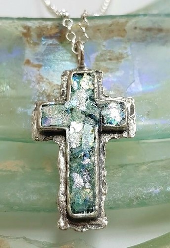 Roman glass pendent cross ster - roman,