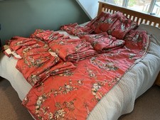 Vintage Bundle Chinese Chinoiserie Heavy Thick Lined Weighted Curtains Pelmets