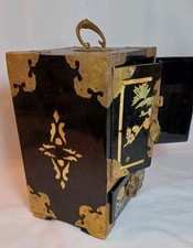 Vintage Chinese Jewellery box /Cabinet Brass Bound & Mother Of Pearl Inlay #790