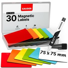 GAUDER Magnetic Labels Writable - Reusable Magnetic Tags for Whiteboard, Blac...