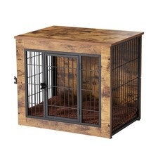 Rustic Brown Wooden Dog Crate