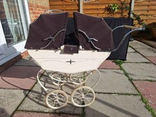 Vintage Halsette Double Hooded Dolls Pram Probably 1960s - 1970s Maroon & White