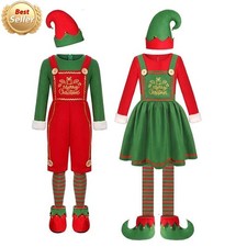 MEN LADIES ELF COSTUME ADULT KID CHRISTMAS SANTAS LITTLE HELPER XMAS FANCY DRESS
