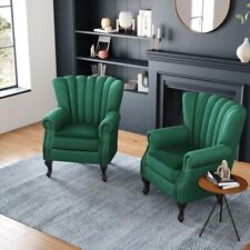 Chesterfield Shell Back Velvet Tub Armchair Padded Seat Sofa Fluted Accent Chair