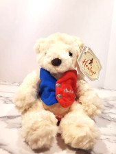 Hamleys of London NEW WITH TAGS White Teddy Bear with Red and Blue Snap Up Vest