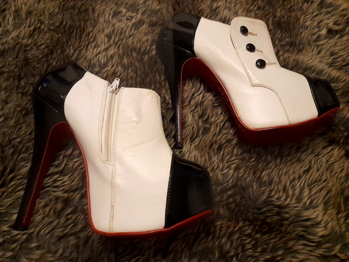 Bordello white black heels - bordello, white/black