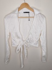 ZARA Ivory White Satin Cropped