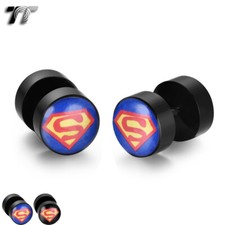 TT 8/10mm Superman Epoxy UV Acrylic Fake Ear Plug Earrings (BU02)NEW