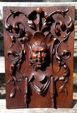 Antique French Gothic Chimera Head Walnut Panel~19thC Architectural 40cm by 27cm
