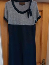 Ladies  Fenn Wright Manson Navy And Grey  Wool Mix Dress,  Size 12 