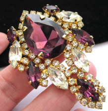 Vintage Dramatic 1980s Large Purple Brooch Sparkly Faceted Glass