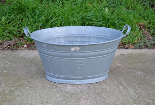 Old galvanised washing bowl - galvanised,